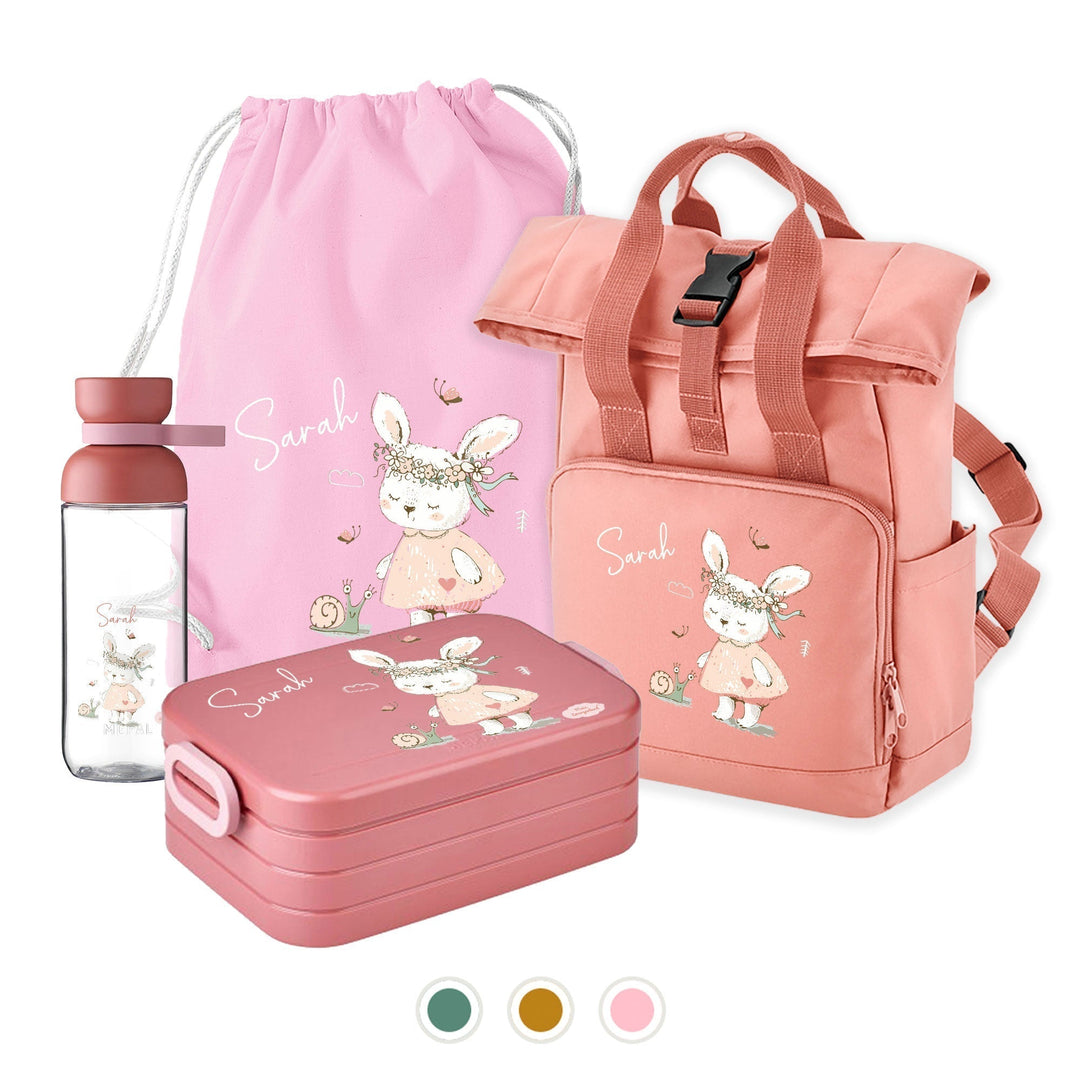 Kindergartenrucksack mit Namen personalisiert – Roll Top 4-teiliges Set