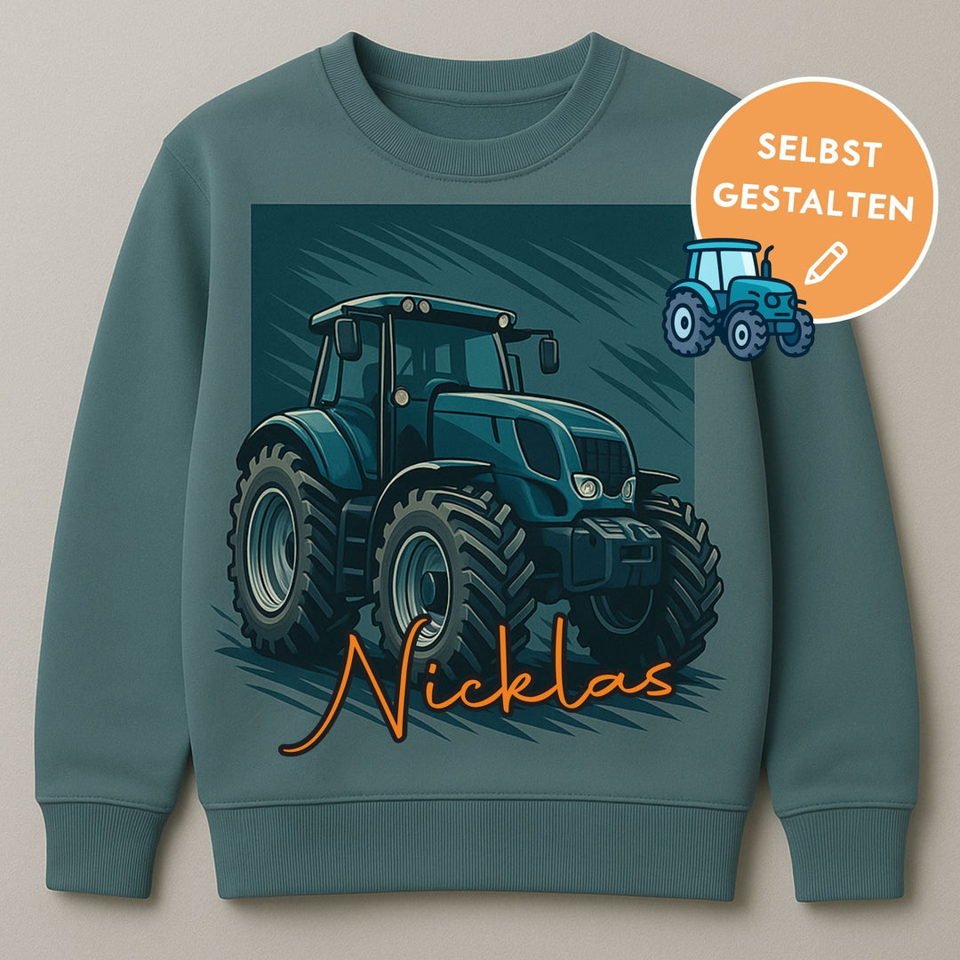 Kinder Sweatshirt mit individuellem Traktor-Motiv und personalisiertem Namen selbst gestalten