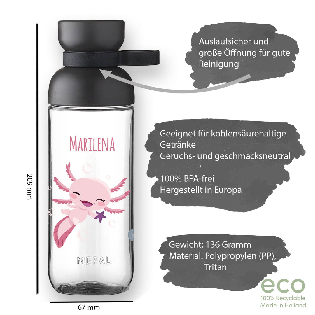 Trinkflasche Vita 500ml mit Exelot Maße 209mmx67mm in schwarz