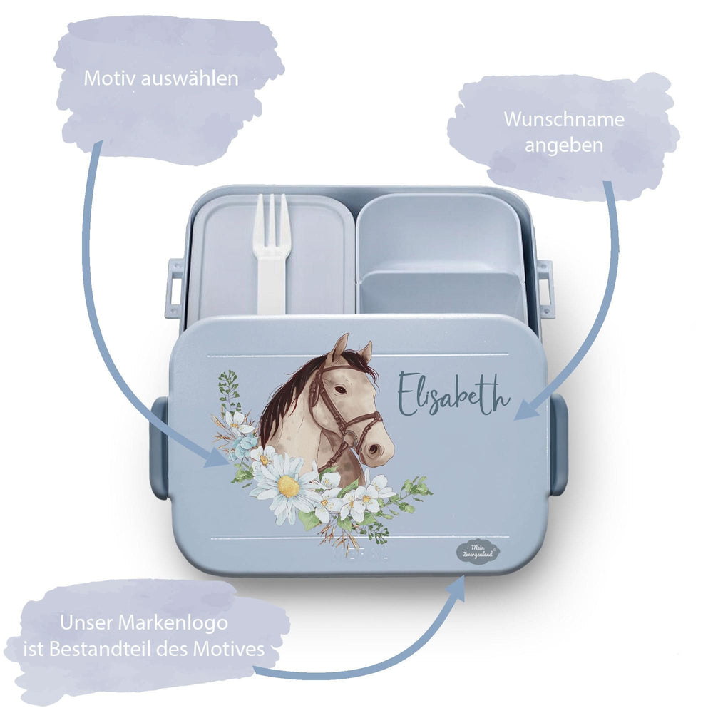 Bento Brotdose ivon Mepal in Nordic Blue mit Pferdekopf