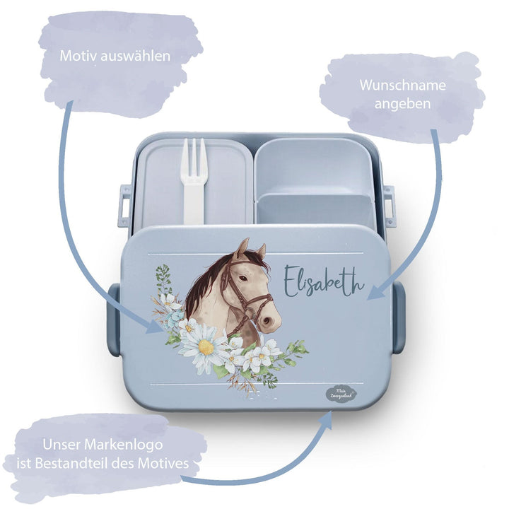 Bento Brotdose ivon Mepal in Nordic Blue mit Pferdekopf