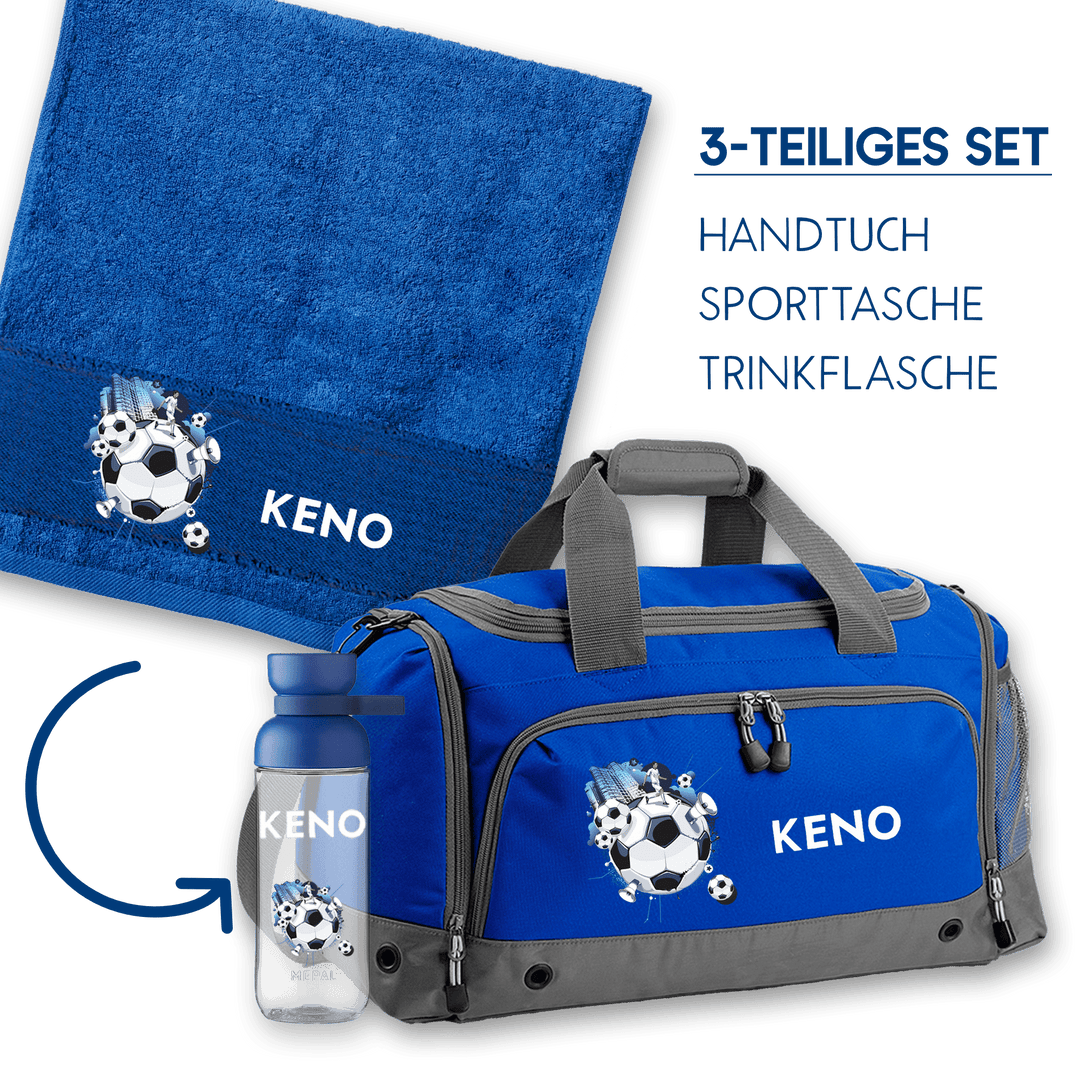 3-teiliges Set Sporttasche Handtuch Trinkflasche - mit Namen - Mein Zwergenland