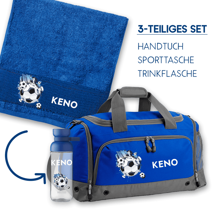 3-teiliges Set Sporttasche Handtuch Trinkflasche - mit Namen - Mein Zwergenland