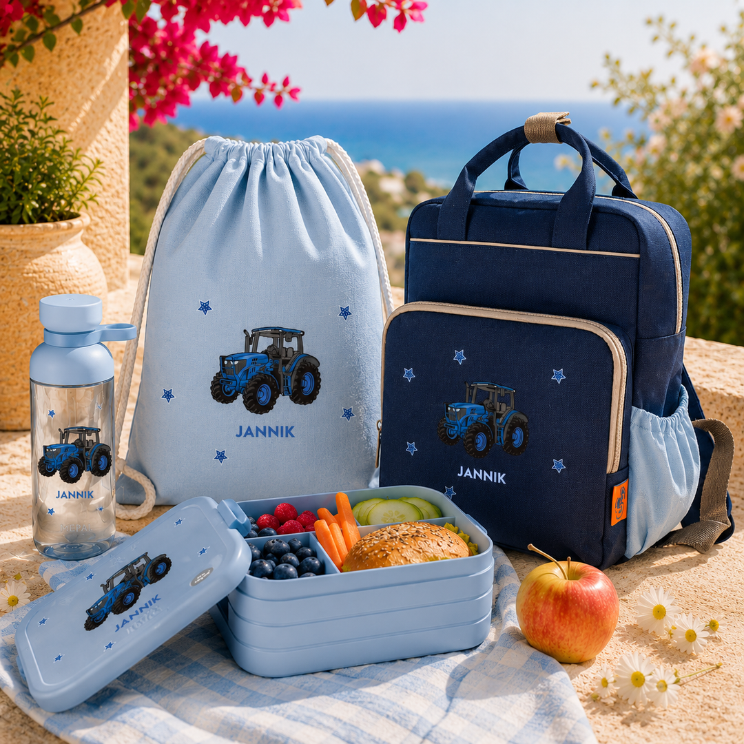 Kindergartenrucksack mit Namen personalisiert – Happy Style 4-teiliges Set