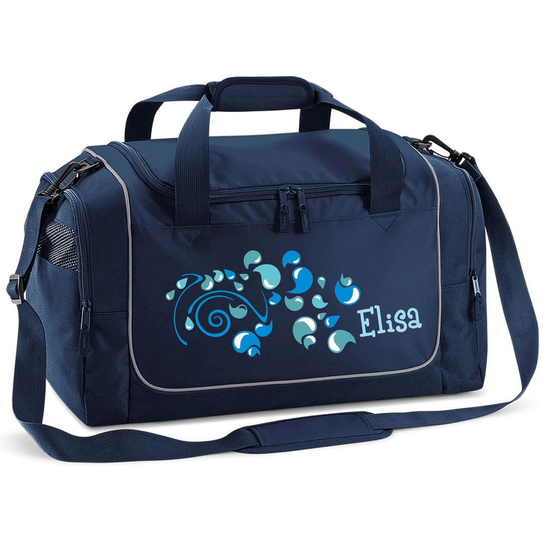 Kinder-Sporttasche mit Namen personalisiert 38L navyblue Motiv Tropfen
