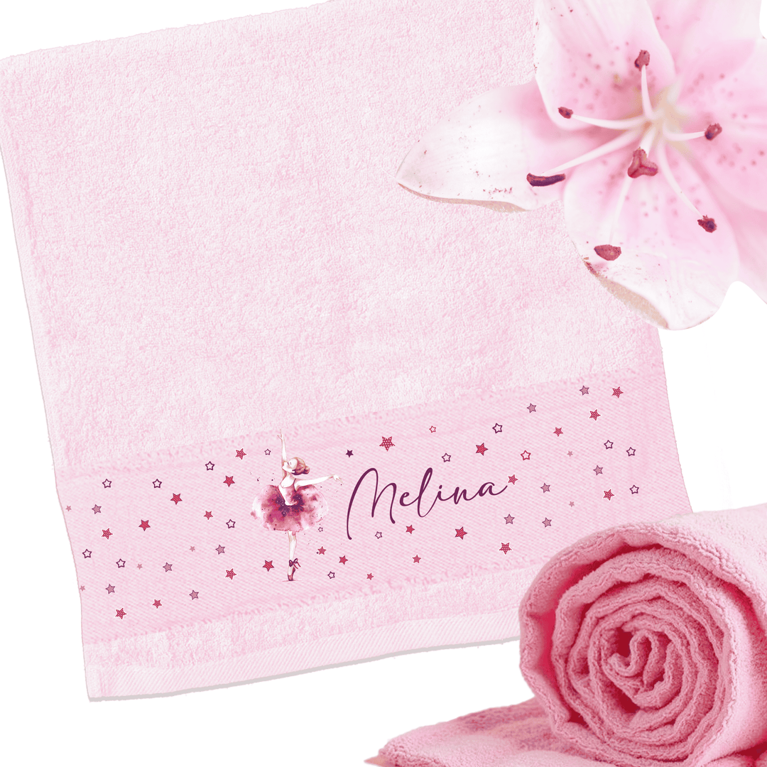 Rosa Handtuch  Motiv Ballerina mit Sternchen personalisierbar