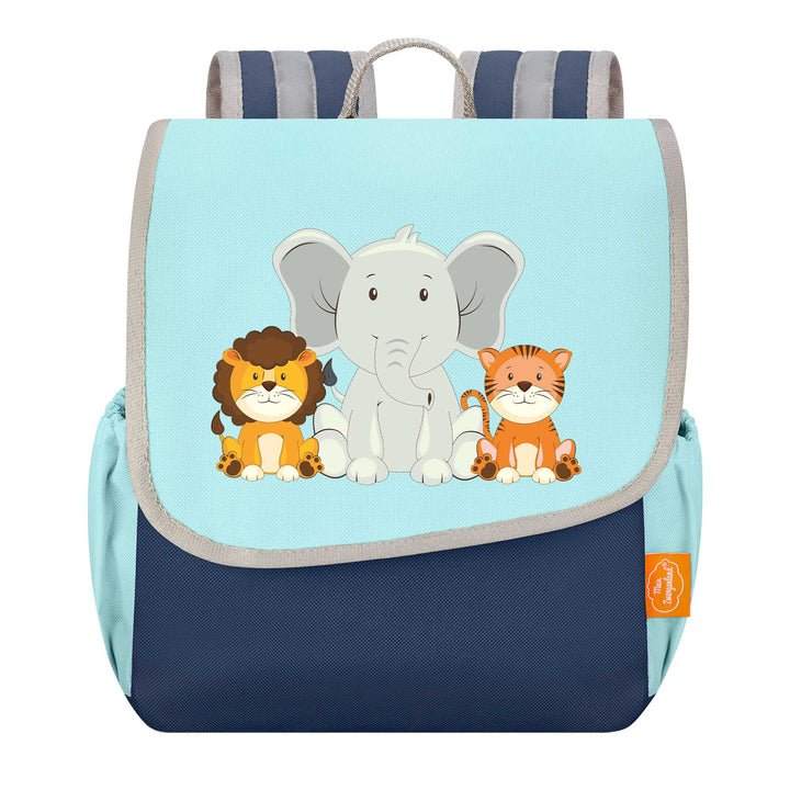 Kindergarten Rucksack Set mit Namen Happy Knirps 4-teilig - Elefant Löwe Tiger - Mein Zwergenland