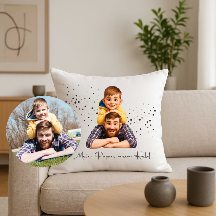 Personalisiertes Fotokissen mit Namen & Cartoon-Portrait – Geschenk für Oma, Mama, Papa & Kinder – inkl. Inlett & Hülle
