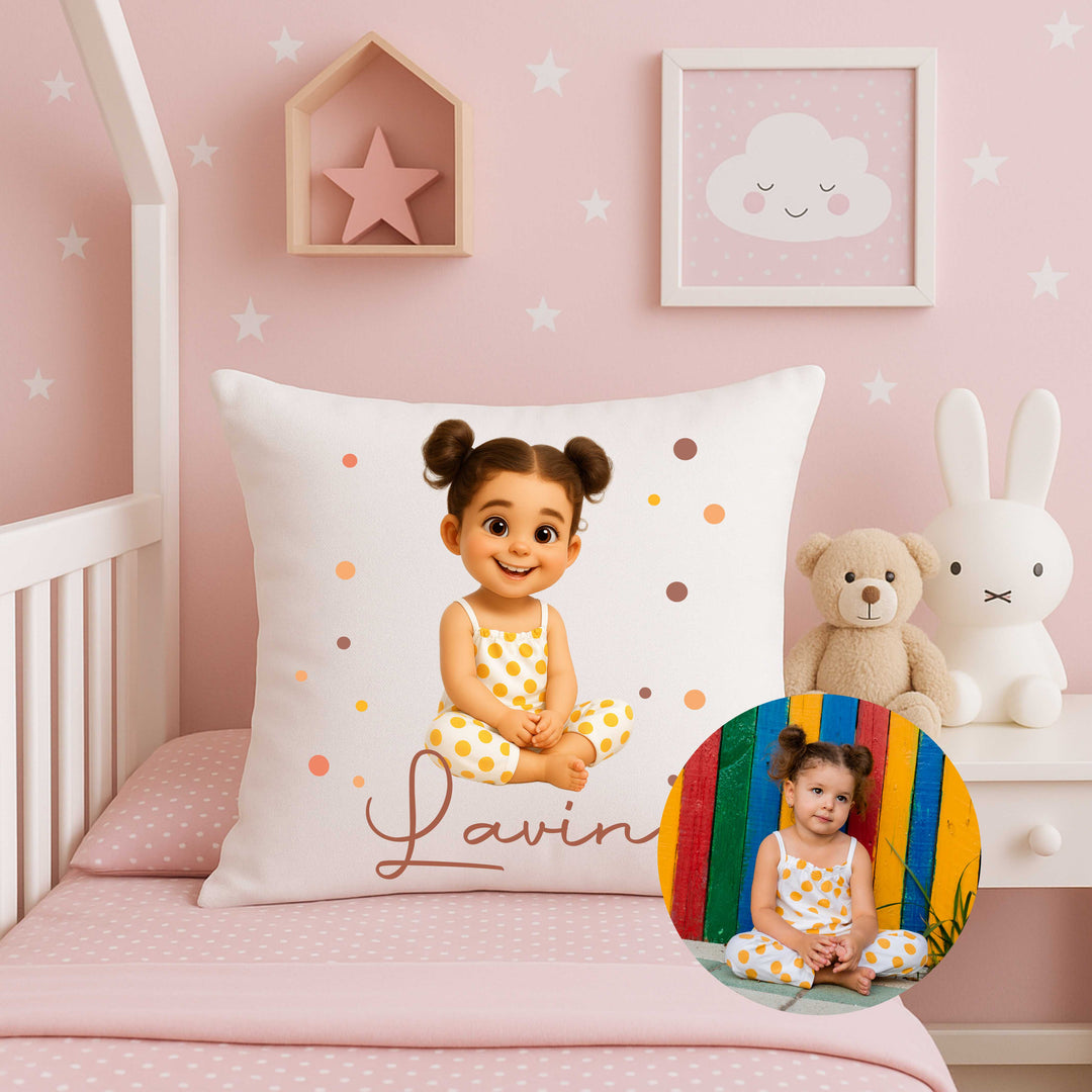 Personalisiertes Fotokissen mit Namen & Cartoon-Portrait – Geschenk für Oma, Mama, Papa & Kinder – inkl. Inlett & Hülle