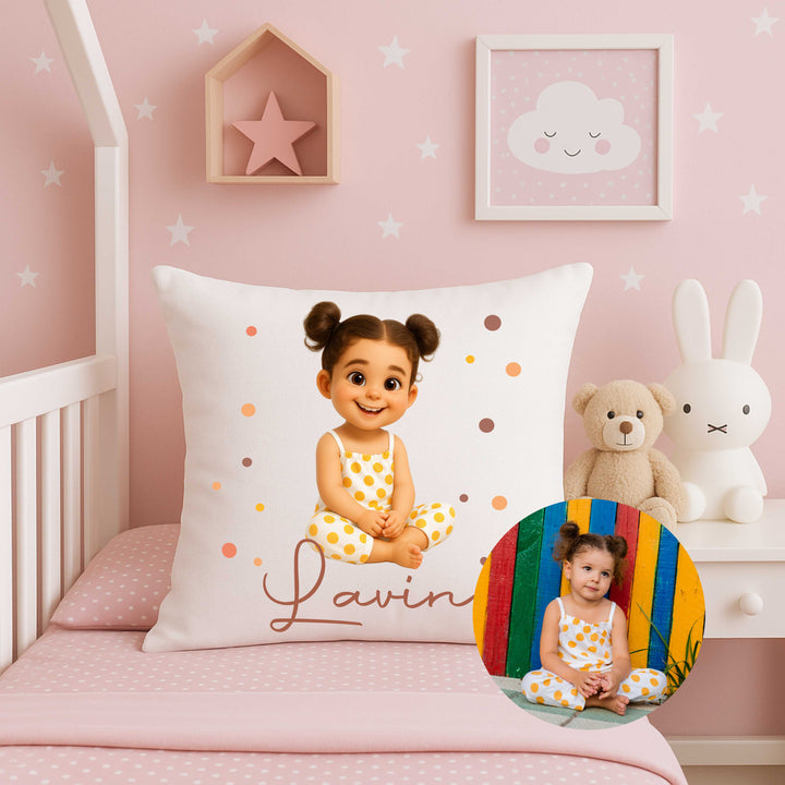 Personalisiertes Fotokissen mit Namen & Cartoon-Portrait – Geschenk für Oma, Mama, Papa & Kinder – inkl. Inlett & Hülle