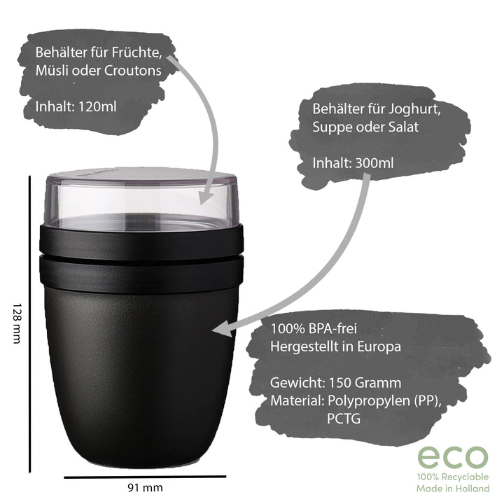 Bento Brotdose und Trinkflasche mit Namen | 3er-Pausenset nordic Black - Mein Zwergenland
