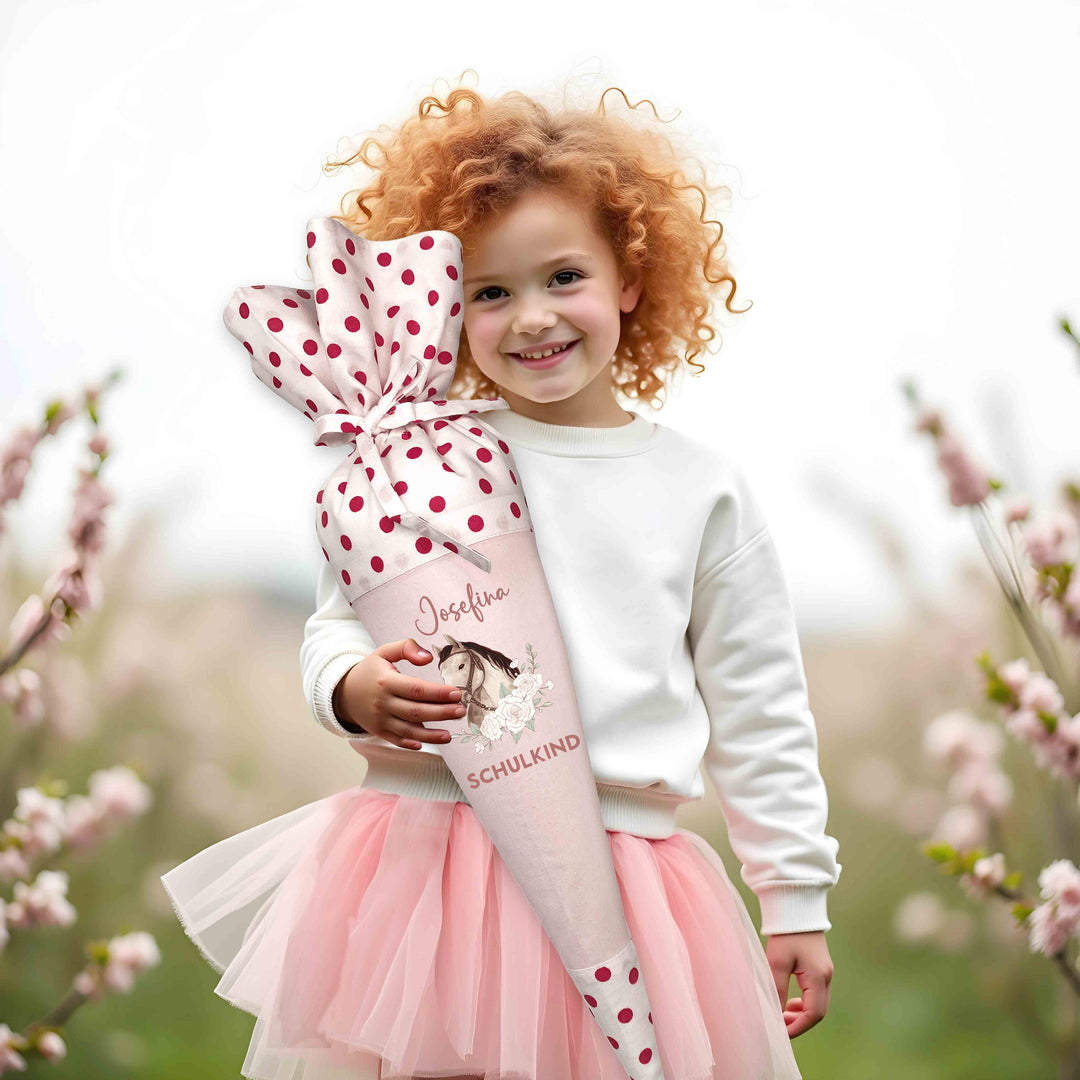 Schultüte mit Namen personalisiert aus Stoff mit Kissen in rosa - Motiv Tänzerin