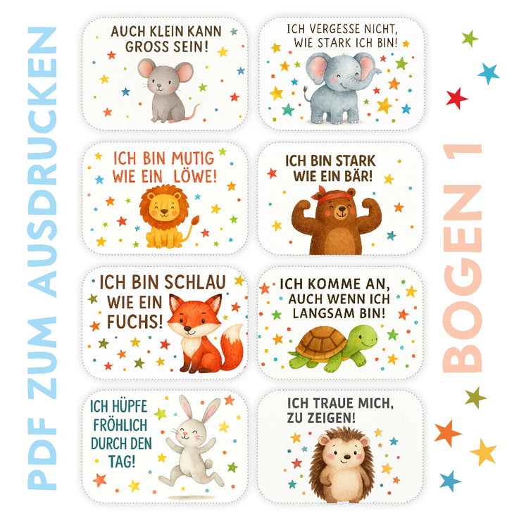 Affirmationskarten-Set für Kinder – Tierillustrationen von Schokoline, Mein Zwergenland Design