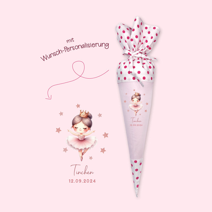 Schultüte mit Namen personalisiert aus Stoff mit Kissen in rosa - Motiv Tänzerin