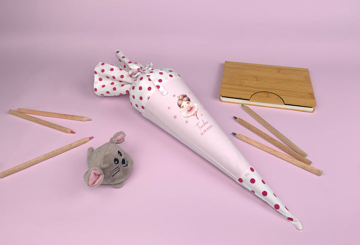 Schultüte mit Namen personalisiert aus Stoff mit Kissen in rosa - Motiv Tänzerin