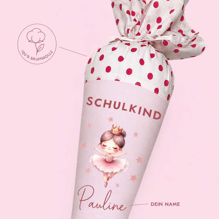 Schultüte mit Namen personalisiert aus Stoff mit Kissen in rosa - Motiv Tänzerin