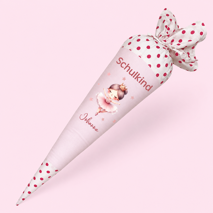 Schultüte mit Namen personalisiert aus Stoff mit Kissen in rosa - Motiv Tänzerin