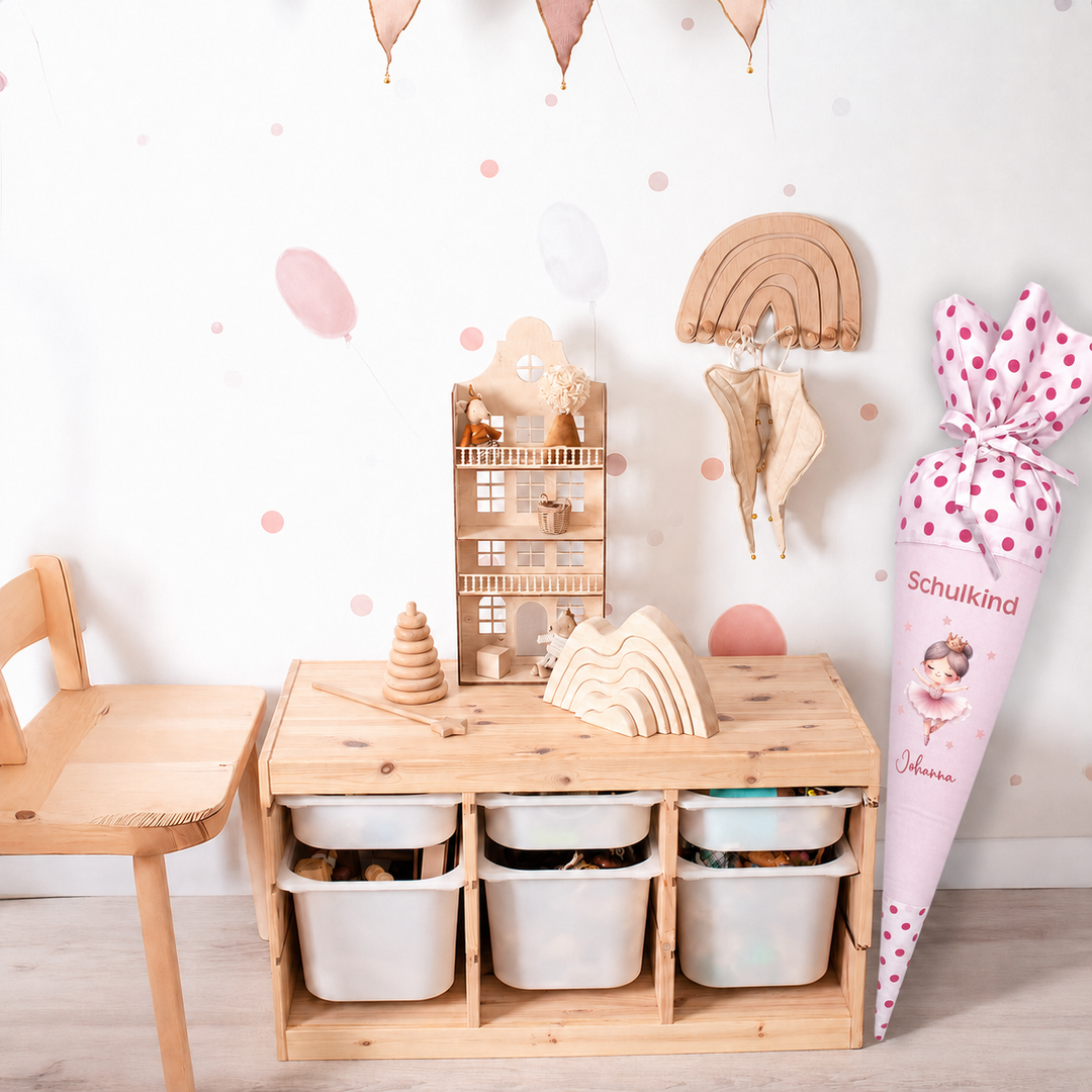 Schultüte mit Namen personalisiert aus Stoff mit Kissen in rosa - Motiv Tänzerin