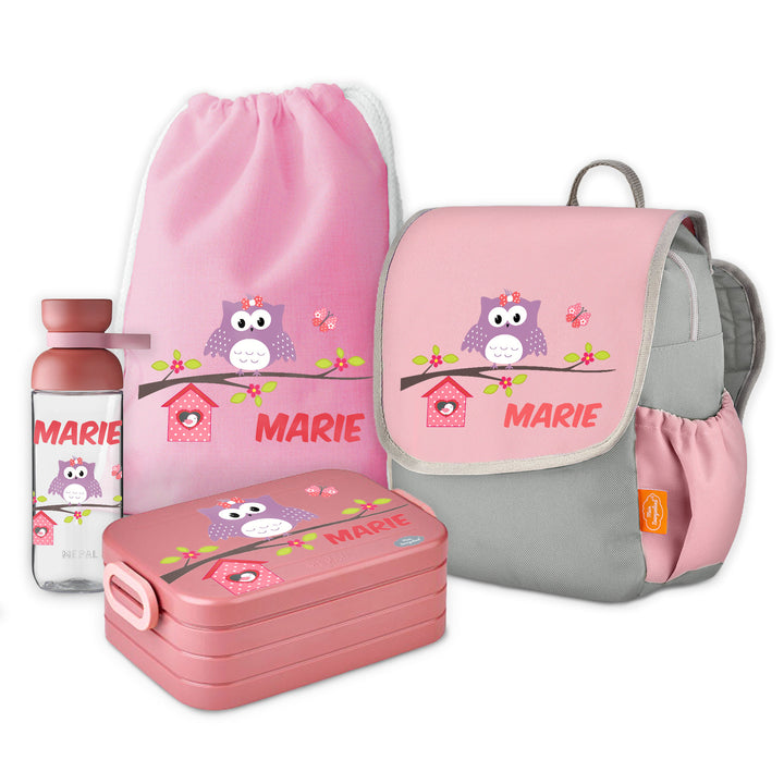 Kindergarten Rucksackset Set mit Namen Happy Knirps 4-teilig Happy Eule - Mein Zwergenland