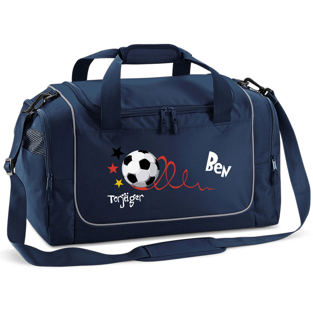 Kinder-Sporttasche mit Namen personalisiert 30L royal blau - Motiv Torjäger