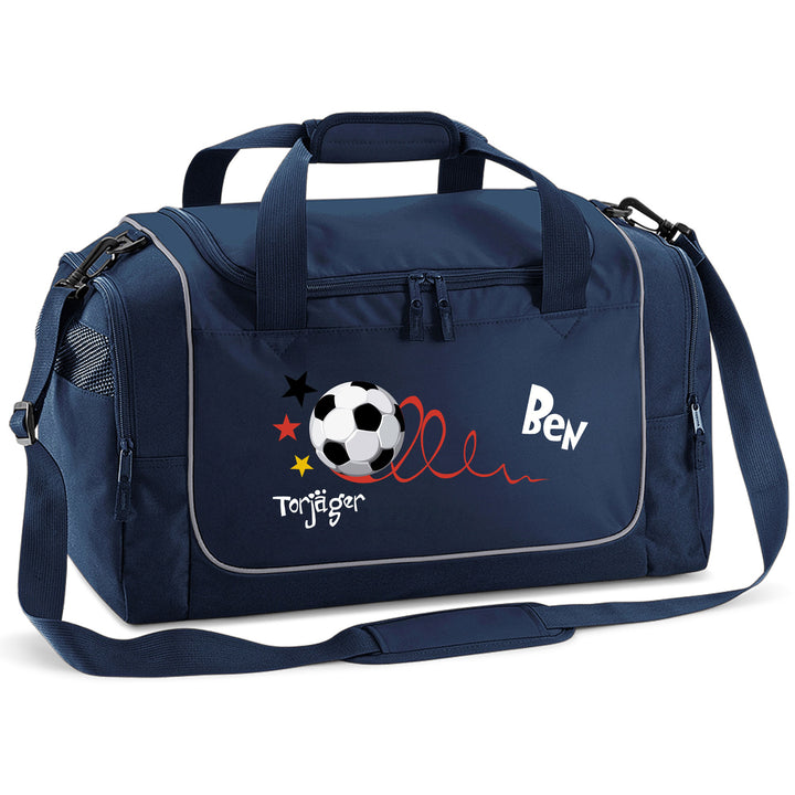 Kinder-Sporttasche mit Namen personalisiert 30L royal blau - Motiv Torjäger