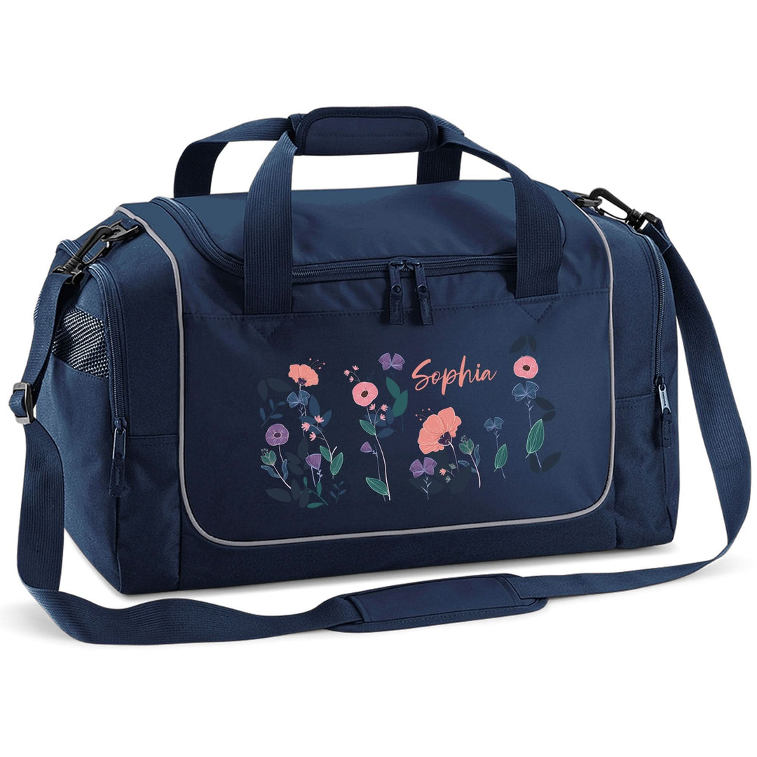 Kinder-Sporttasche mit Namen personalisiert 38L navyblue Motiv Wildflower