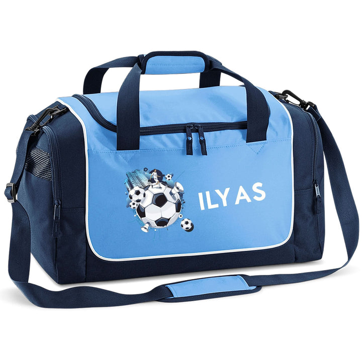 Kinder-Sporttasche mit Namen personalisiert 38L skyblue - Motiv Soccer City