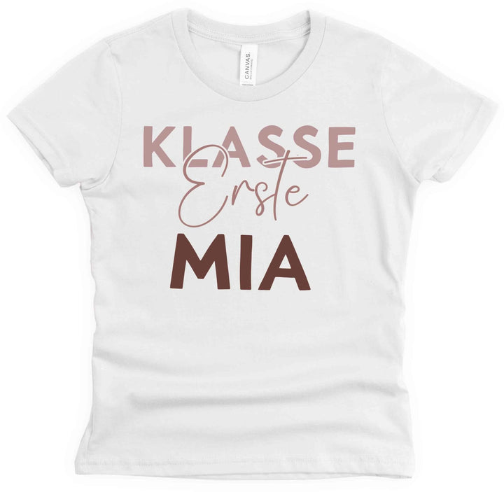 Kinder T-Shirt personalisiert mit Namen in weiss - Motiv Erste Klasse