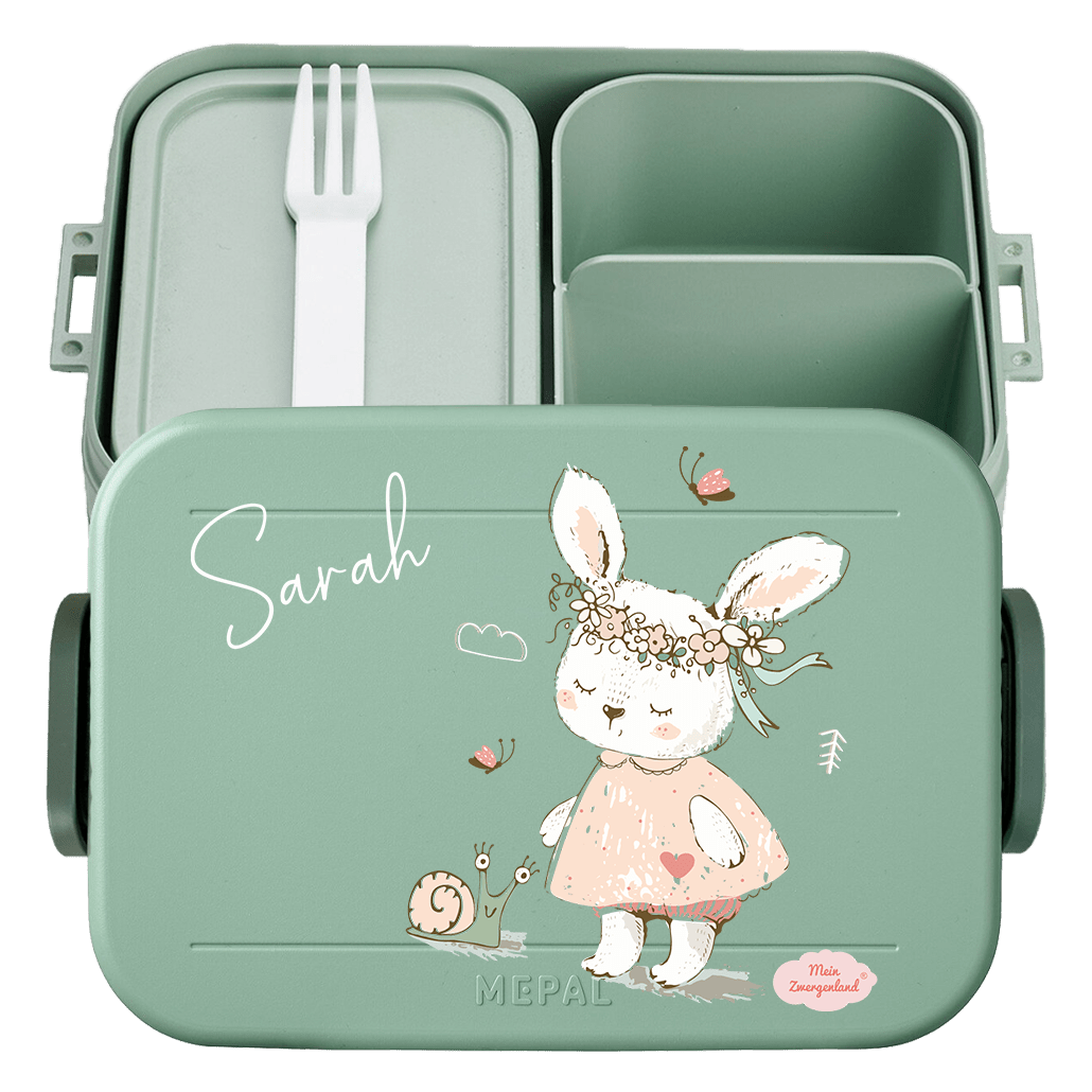 Personalisierte Brotdose mit Namen | Hase mit Schnecke