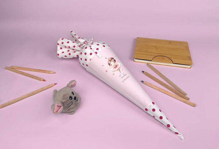 Schultüte mit Namen personalisiert aus Stoff mit Kissen in rosa - Motiv Tänzerin