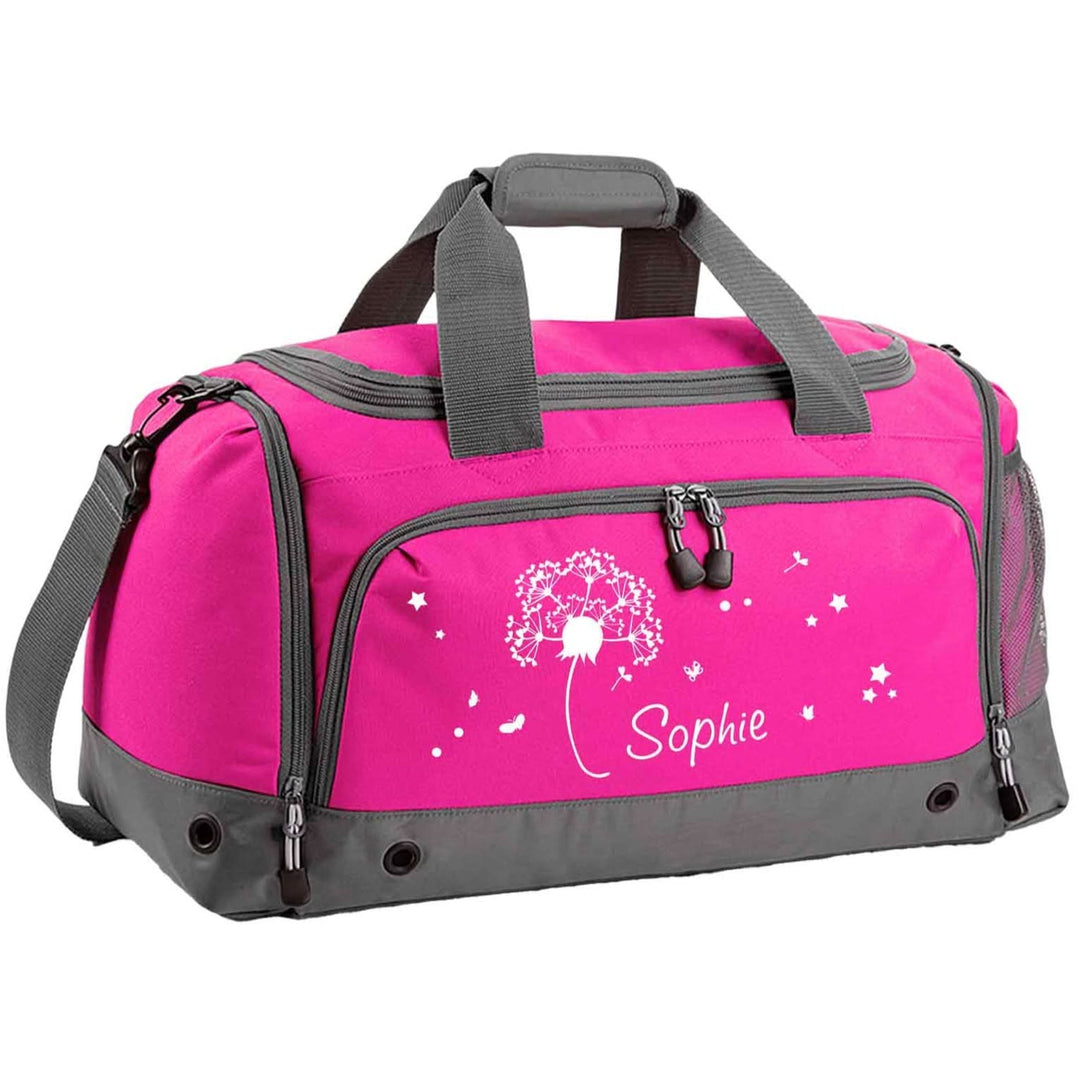 Sporttasche pink mit Schuh und Feuchtfach Motiv Pustblume mit Sternen weiss