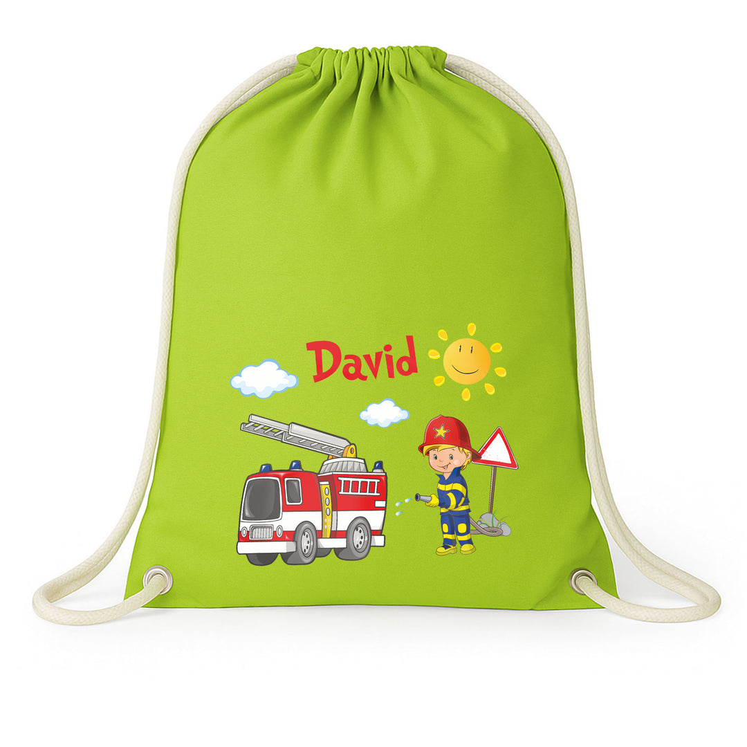 Turnbeutel für Kinder in Lime Green mit Kordelzug – aus Baumwolle, personalisierbar mit Namen