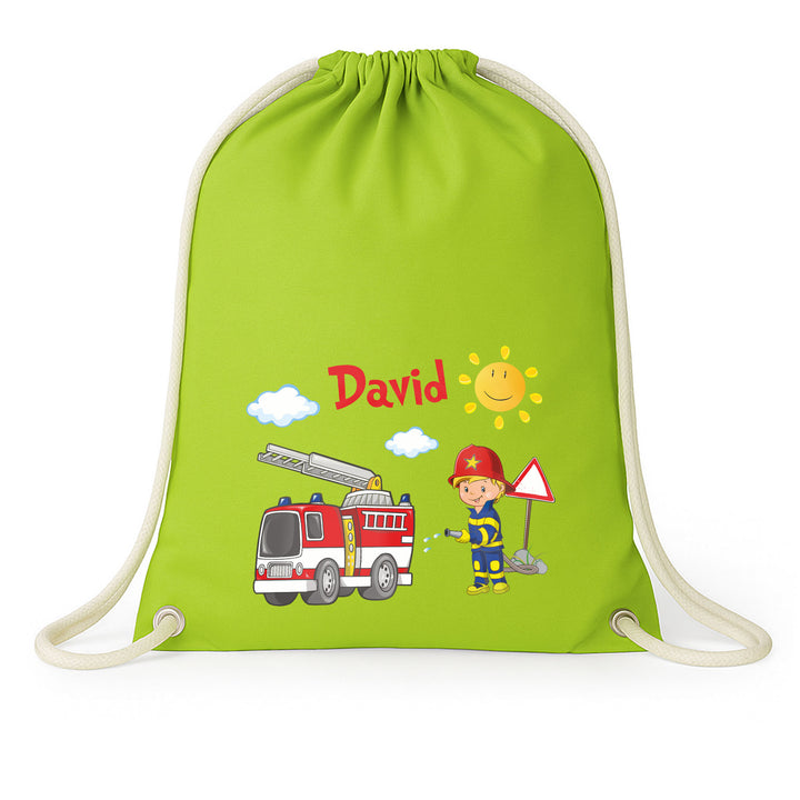 Turnbeutel für Kinder in Lime Green mit Kordelzug – aus Baumwolle, personalisierbar mit Namen