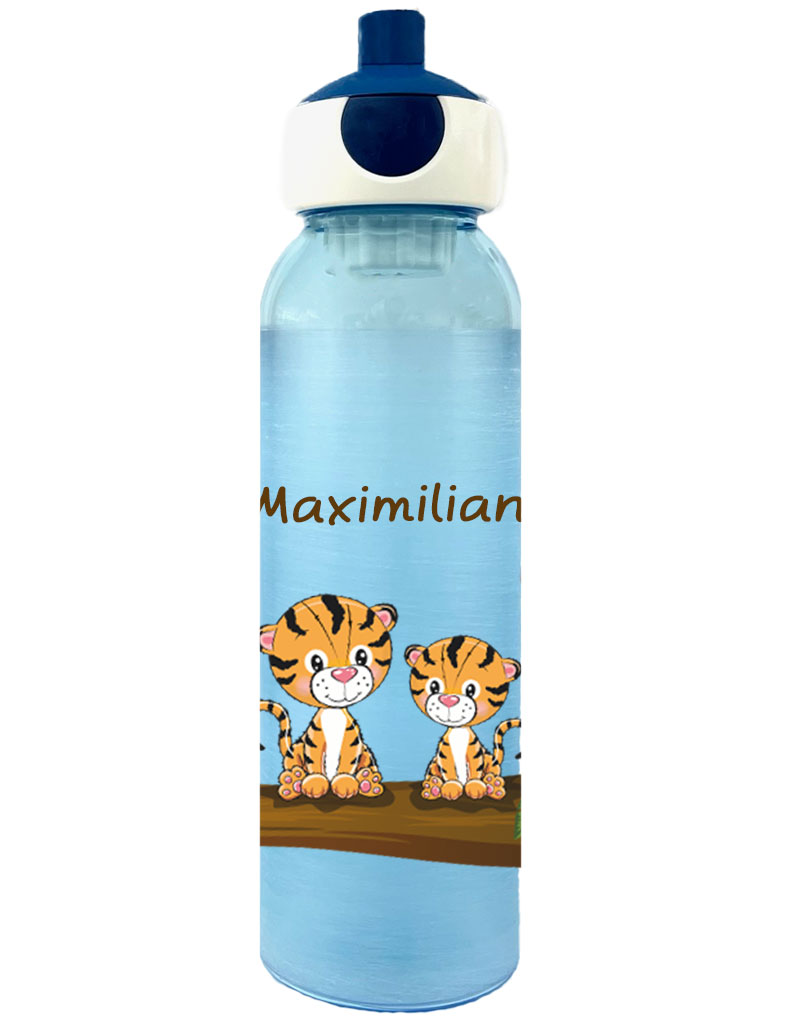 Wasserflasche Mepal Campus Frosted Edition mit Name in Blau und Tiger