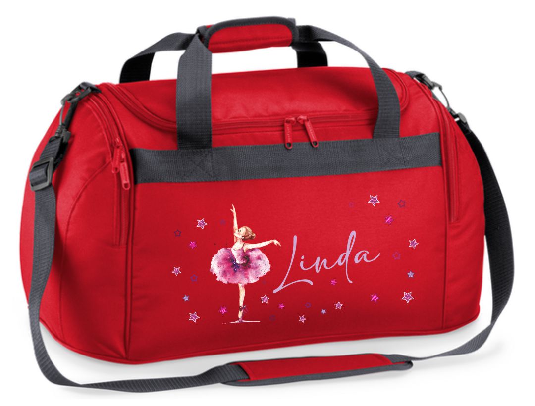 Sporttasche 26L in Rot mit Name und Ballerina mit Sternen