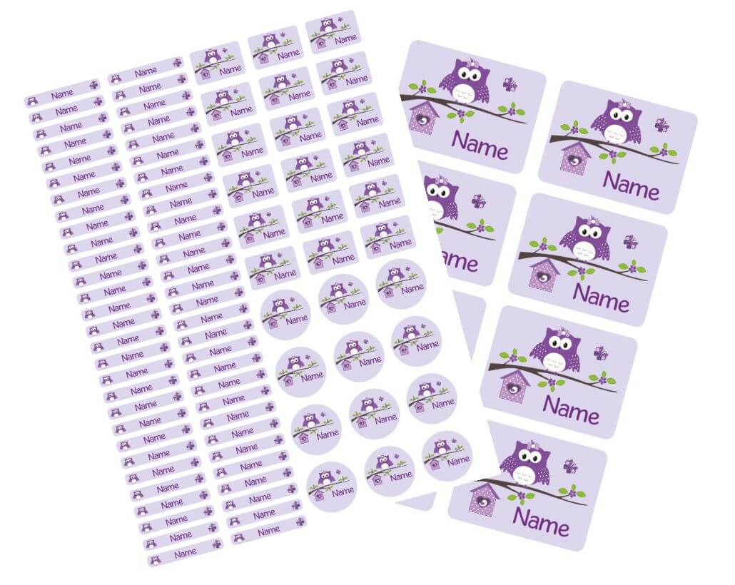 Schulstarter - Set Stickerbogen mit Namensaufkleber und Heftaufkleber Happy Eule