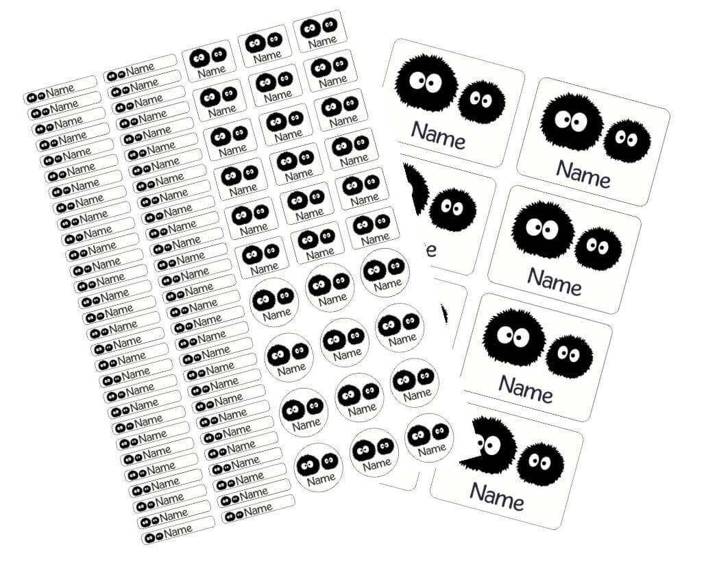 Schulstarter - Set Stickerbogen mit Namensaufkleber und Heftaufkleber Susuwatari