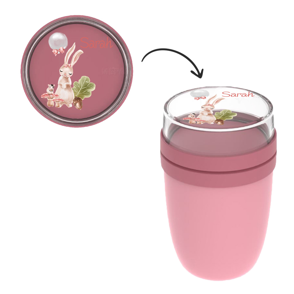 Thermo Insulated Lunchpot Ellipse Müslibecher in Nordic Pink mit Name und Hase Maus Pilz