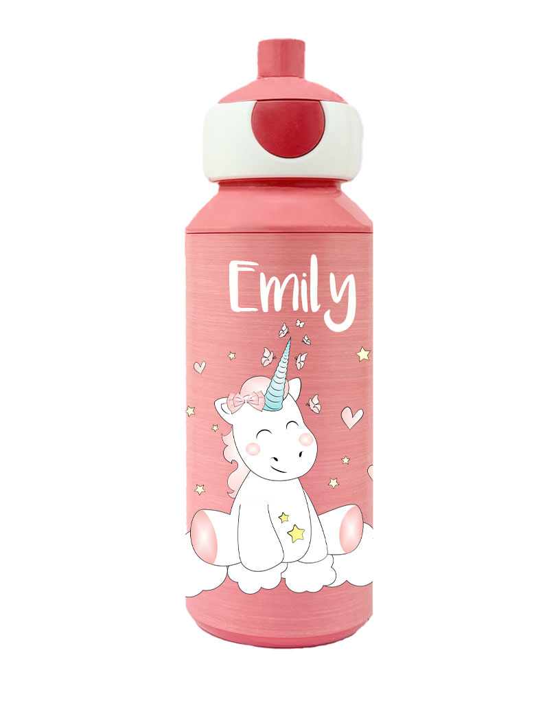 Trinkflasche Mepal Campus Pop-Up Frosted Edition in Rose mit Name und Motiv Einhorn Cutie