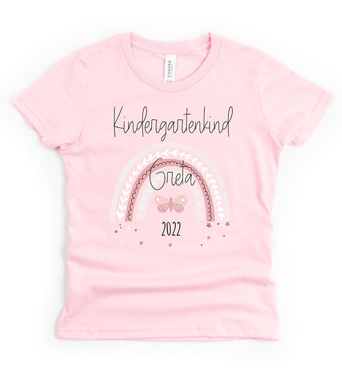 T-Shirt Kindergartenkind für Mädchen mit Name und Motiv Regenbogen