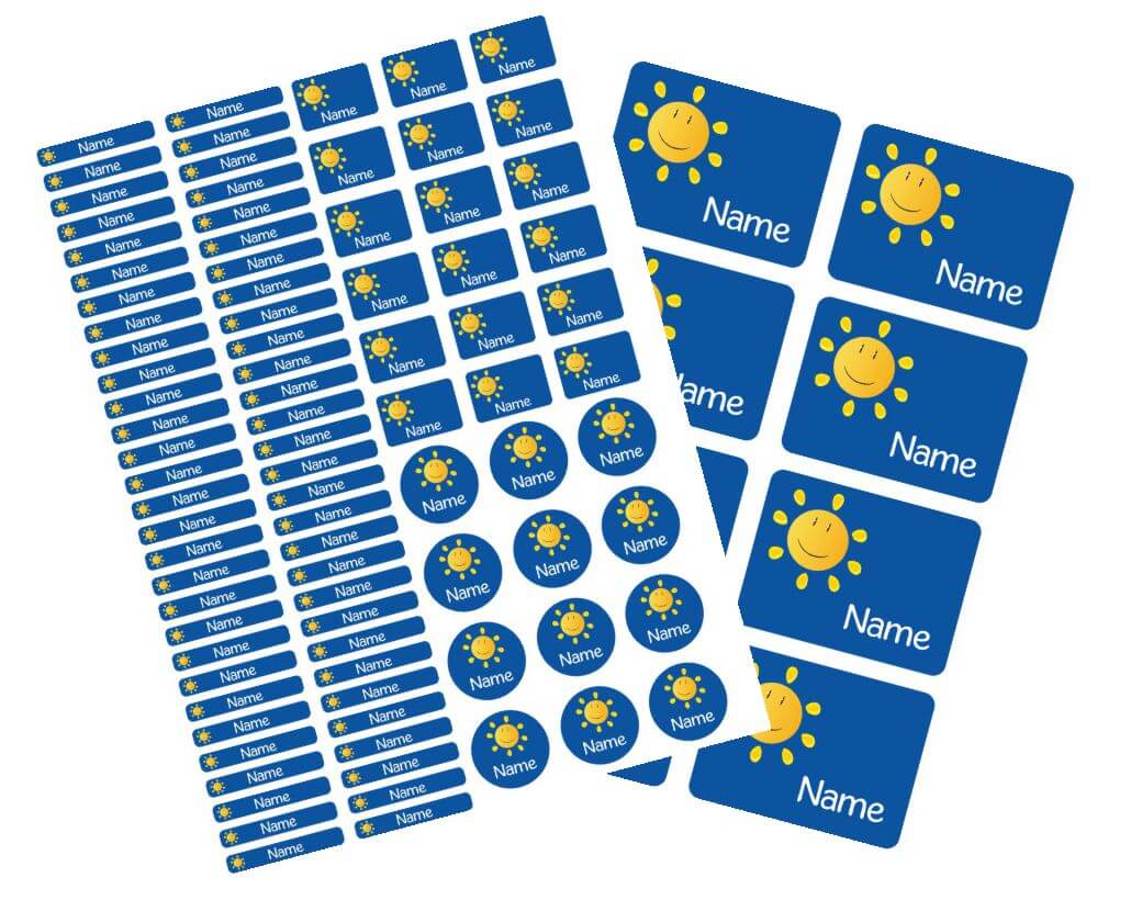 Schulstarter - Set Stickerbogen mit Namensaufkleber und Heftaufkleber Sonne