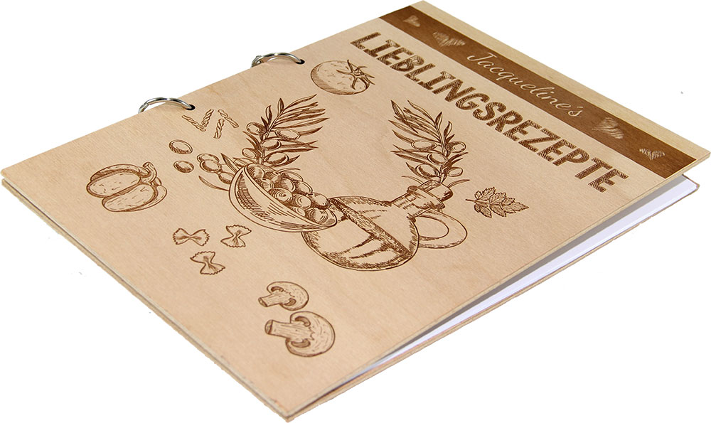Rezeptbuch zum selberschreiben aus Holz mit Namen