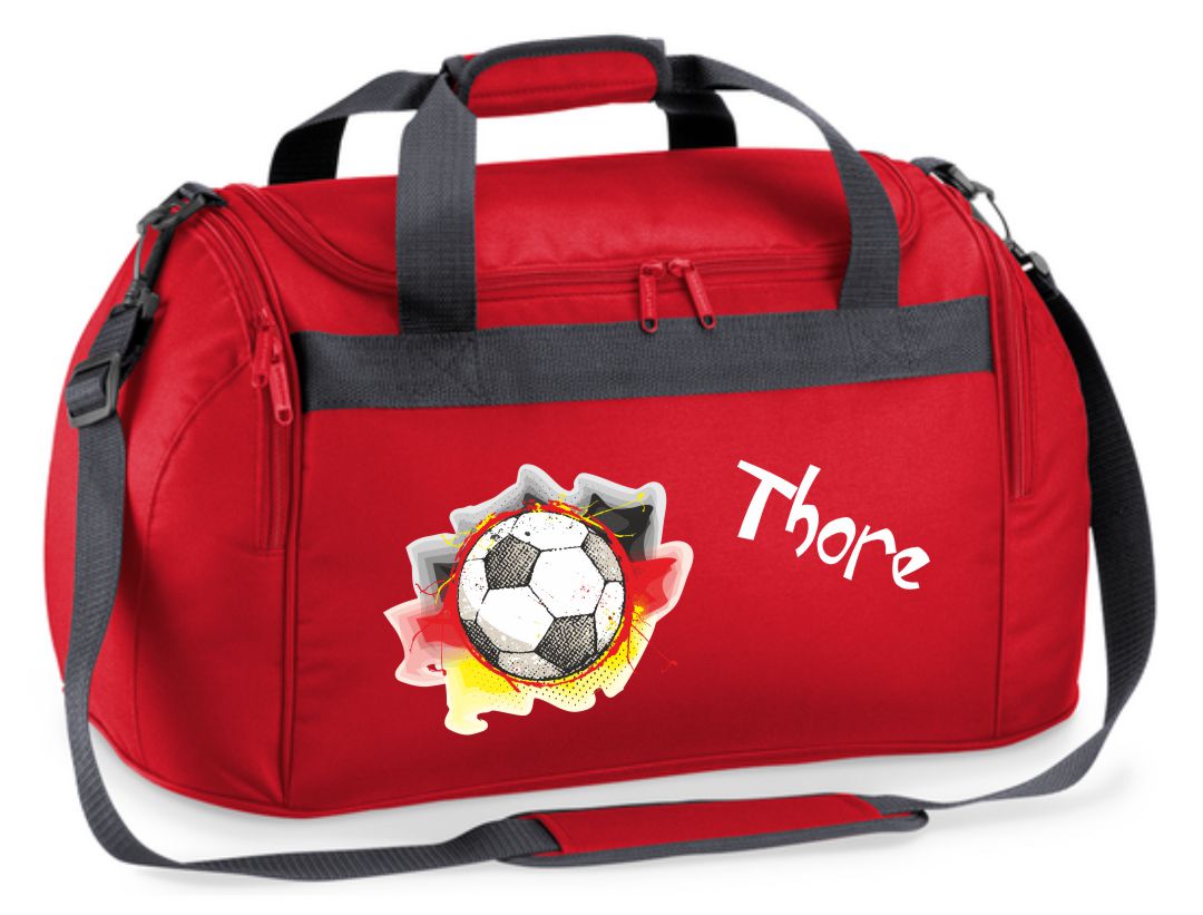 Sporttasche 26L in Rot mit Name und Fußball Deutschland