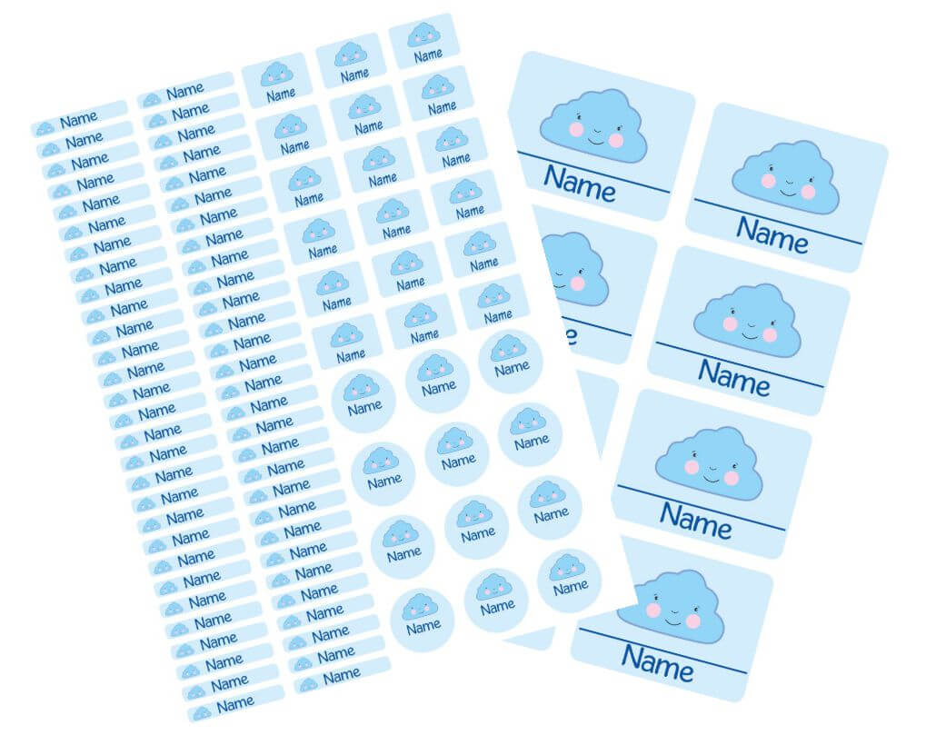 Schulstarter - Set Stickerbogen mit Namensaufkleber und Heftaufkleber Wolke