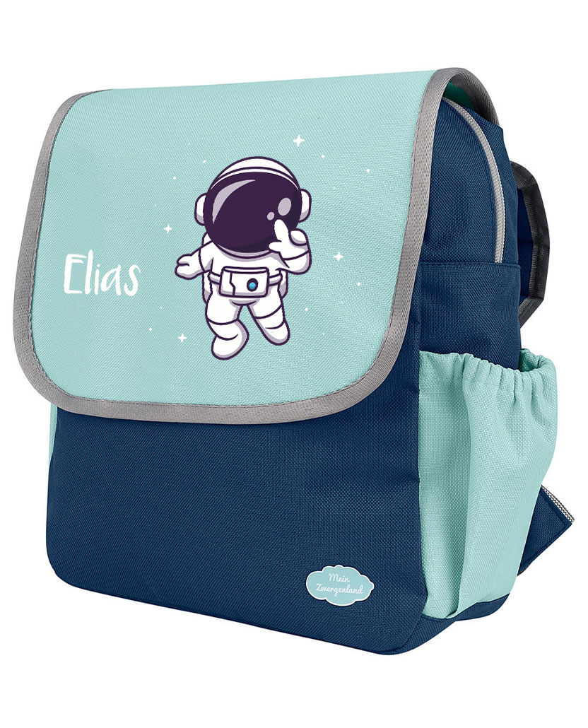 Kindergartenrucksack Happy Knirps NEXT mit Name Blau Astronaut Sterne