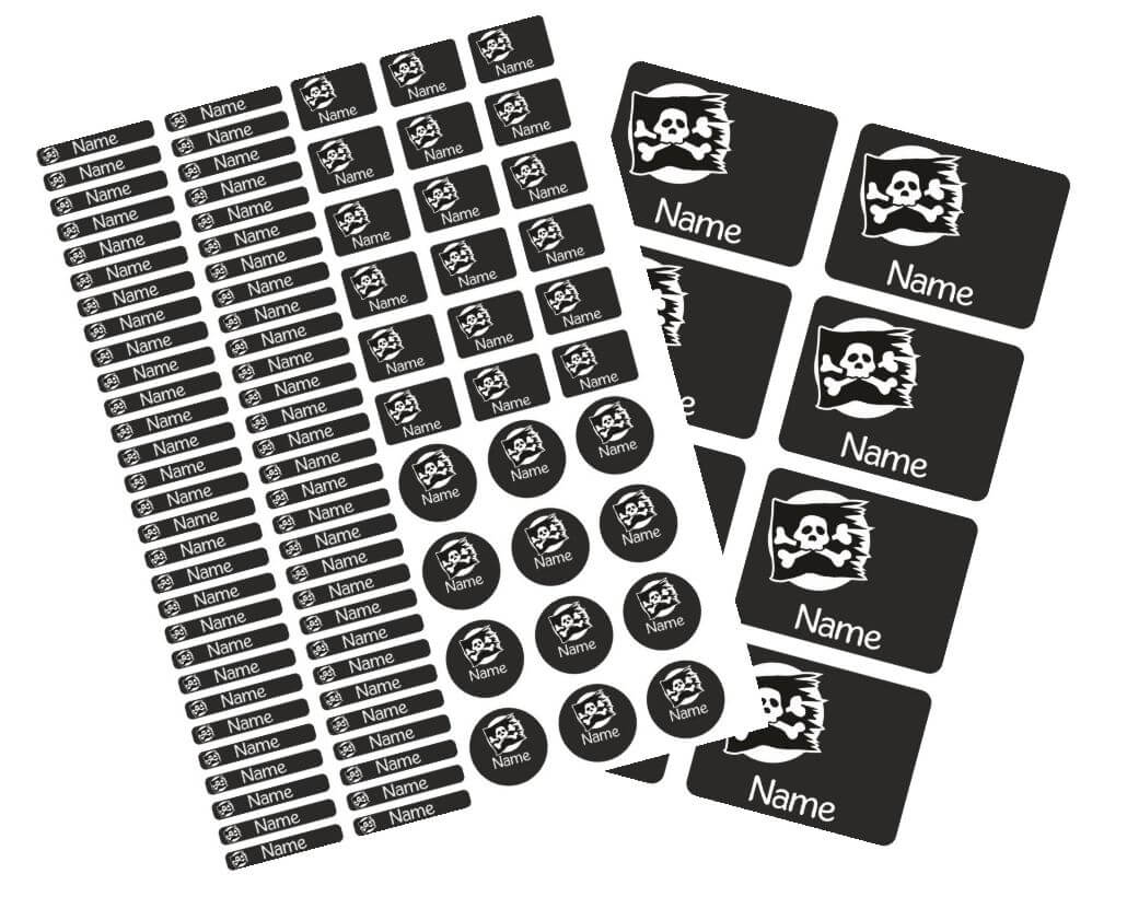 Schulstarter - Set Stickerbogen mit Namensaufkleber und Heftaufkleber Totenkopf