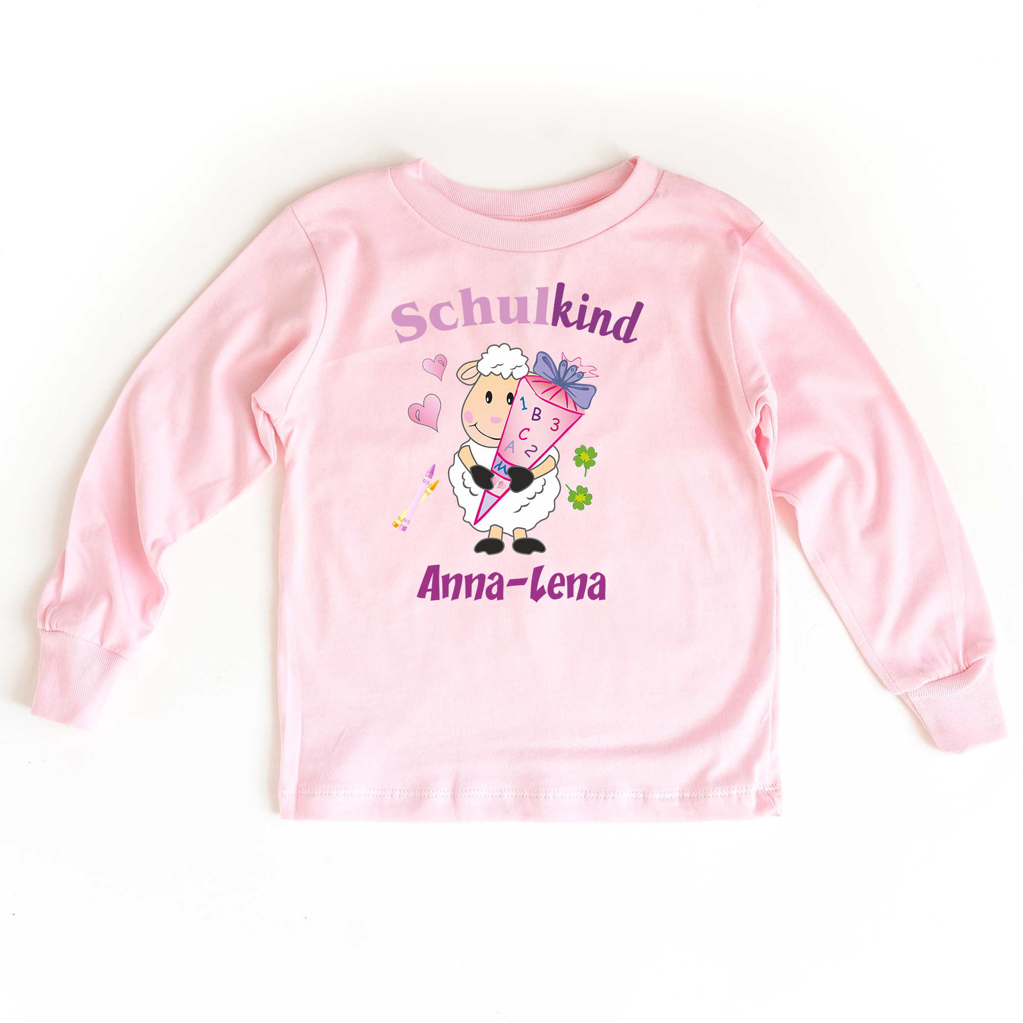 Sweatshirt zum Schulanfang in rosa mit Name und Motiv Schaf
