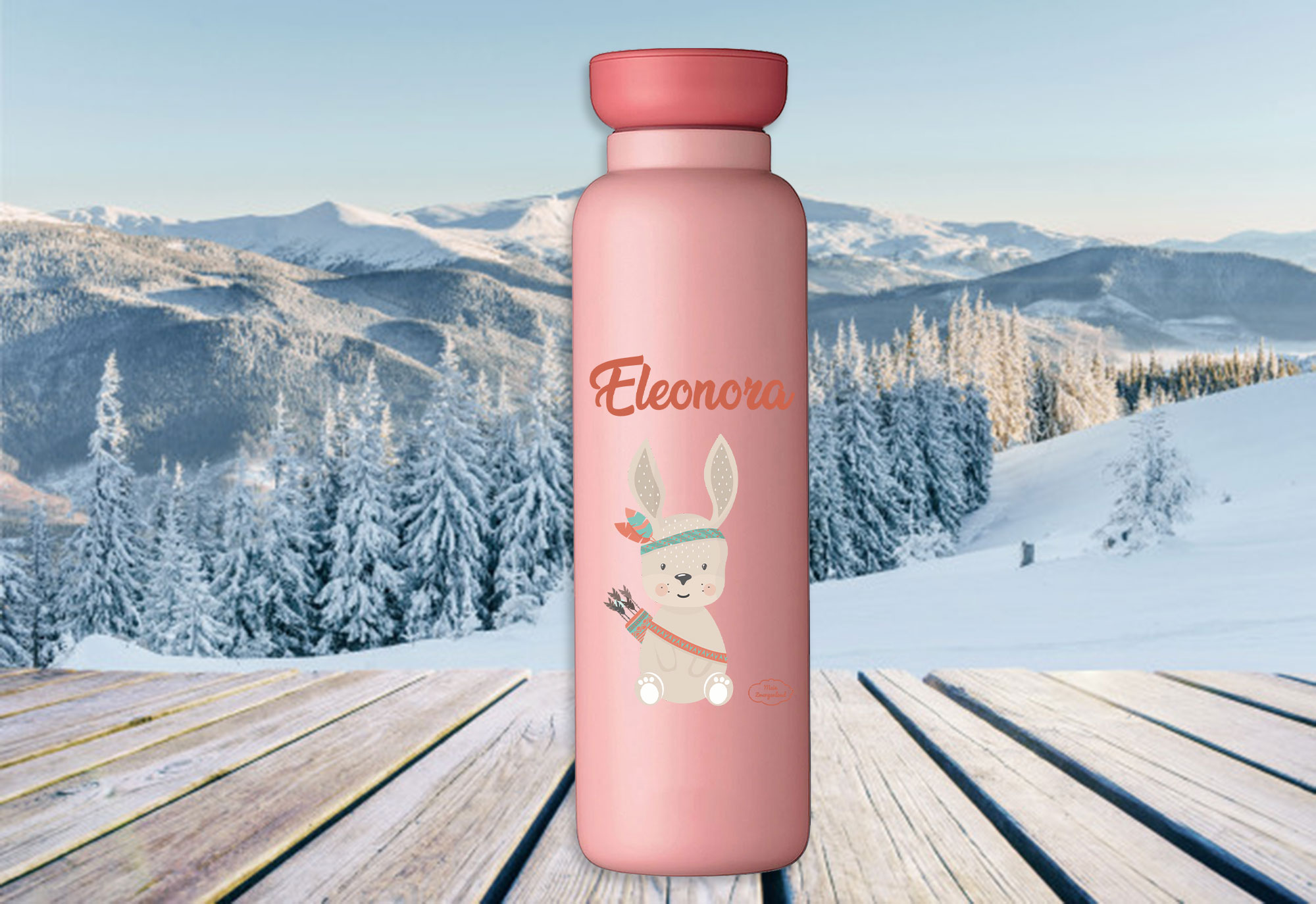 Bento Brotdose Take A Break midi - Thermoflasche Ellipse in Nordic Pink mit Name und Boho Häschen