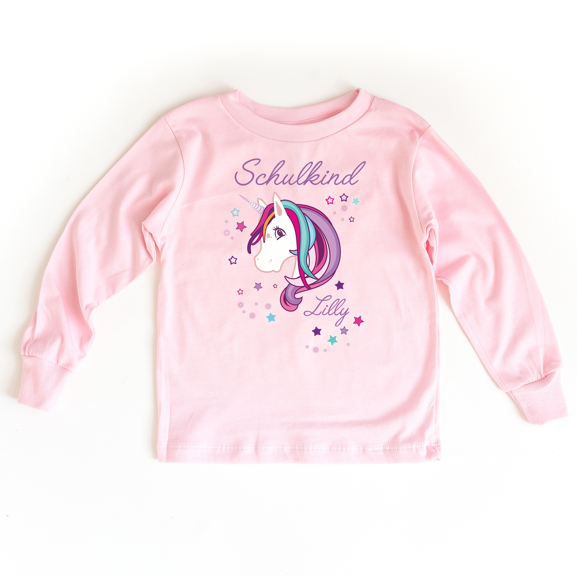 Sweatshirt zum Schulanfang in rosa mit Name und Motiv Einhorn Beauty