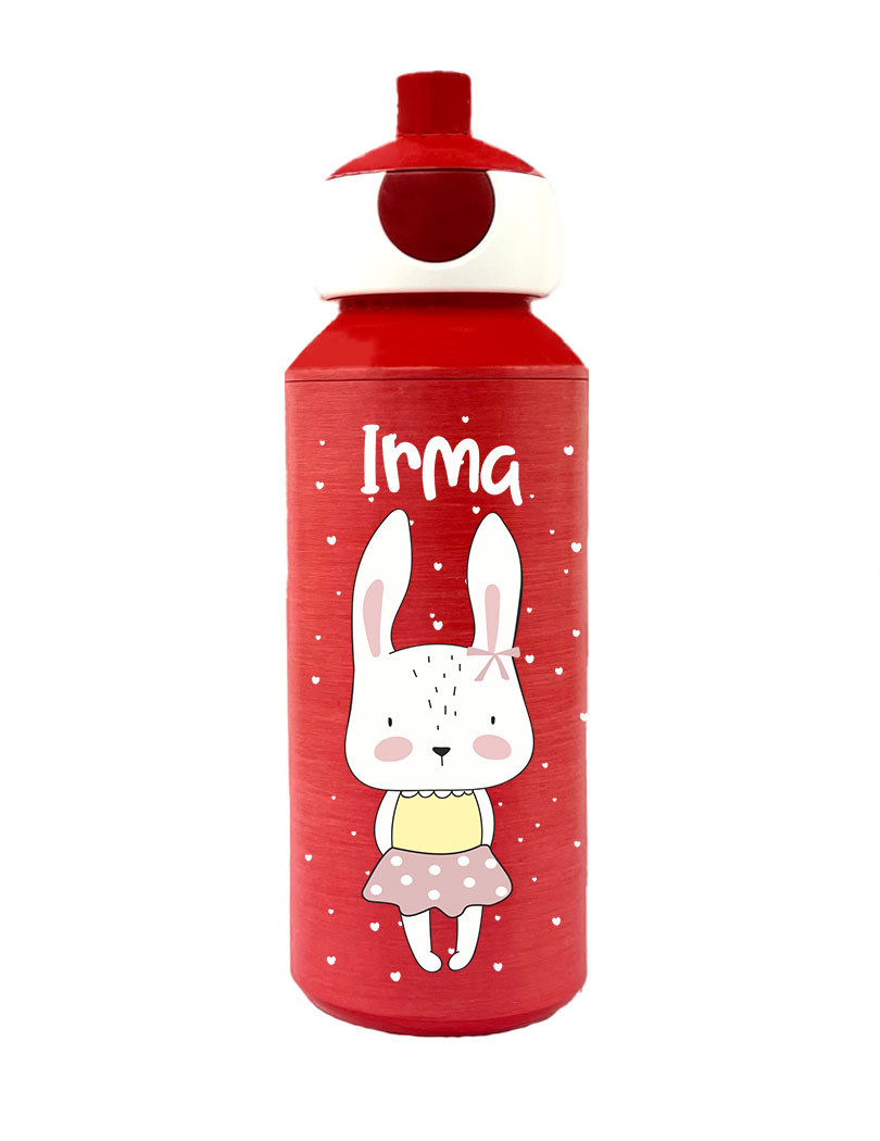Trinkflasche Mepal Campus Pop-Up Frosted Edition in Rot mit Name und Motiv Frau Hase